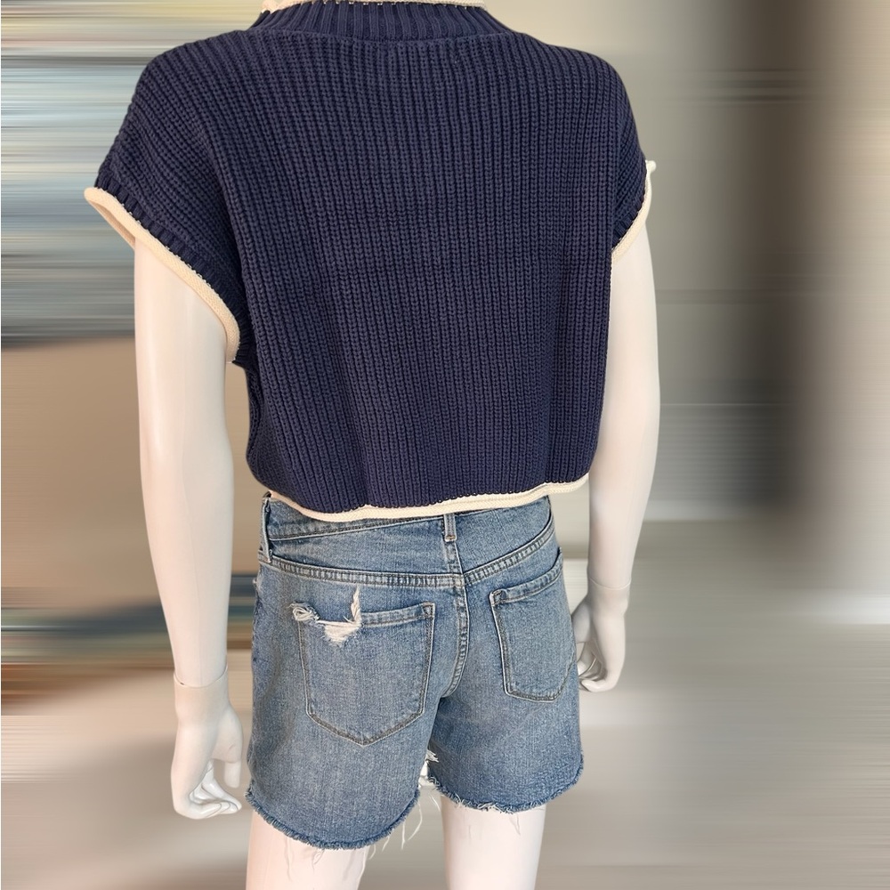 DAY & MOON Cropped navy patriotic sweater top S M L - Picture 6 of 8